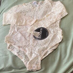 Cream Lace Long-Sleeve Bodysuit